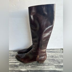 Salvatore Ferragamo Leather Dark Brown Heeled Zippered Riding Boots Sz 10…